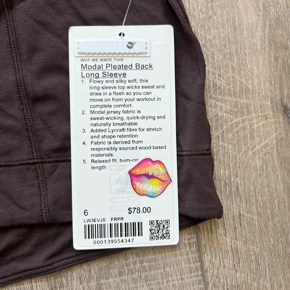 Lululemon Modal Pleated Back Long Sleeve Shirt in French Press Size 6 - Picture 5 of 5